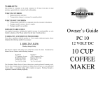 Koolatron 12 Volt DC 10 Cup Coffee Maker Manuel utilisateur