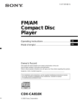 Sony CDX-CA810X - Fm/am Compact Disc Player Manuel utilisateur