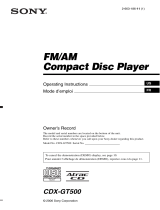 Sony CDX-GT500 - Fm/am Compact Disc Player Manuel utilisateur