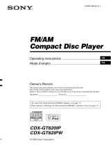 Sony CDX-GT62IPW - Fm/am Compact Disc Player Le manuel du propriétaire