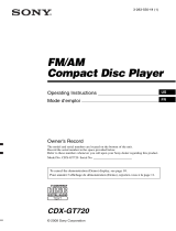 Sony CDX-GT720 - Fm/am Compact Disc Player Manuel utilisateur