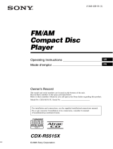 Sony CDX-R5515X - Fm/am Compact Disc Player Manuel utilisateur