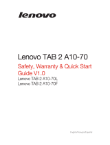 Lenovo TAB 2 A10-70L Safety, Warranty & Quick Start Manual
