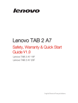 Lenovo Tab 2 A7-20F Safety, Warranty & Quick Start Manual