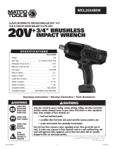 Matco Tools MCL2034BIW 20V Plus 3 by 4 Inch Brushless Impact Wrench Manuel utilisateur