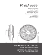 ProBreeze PB-F10, PB-F11 12 and 16 Inch Rechargeable Floor Fan Manuel utilisateur